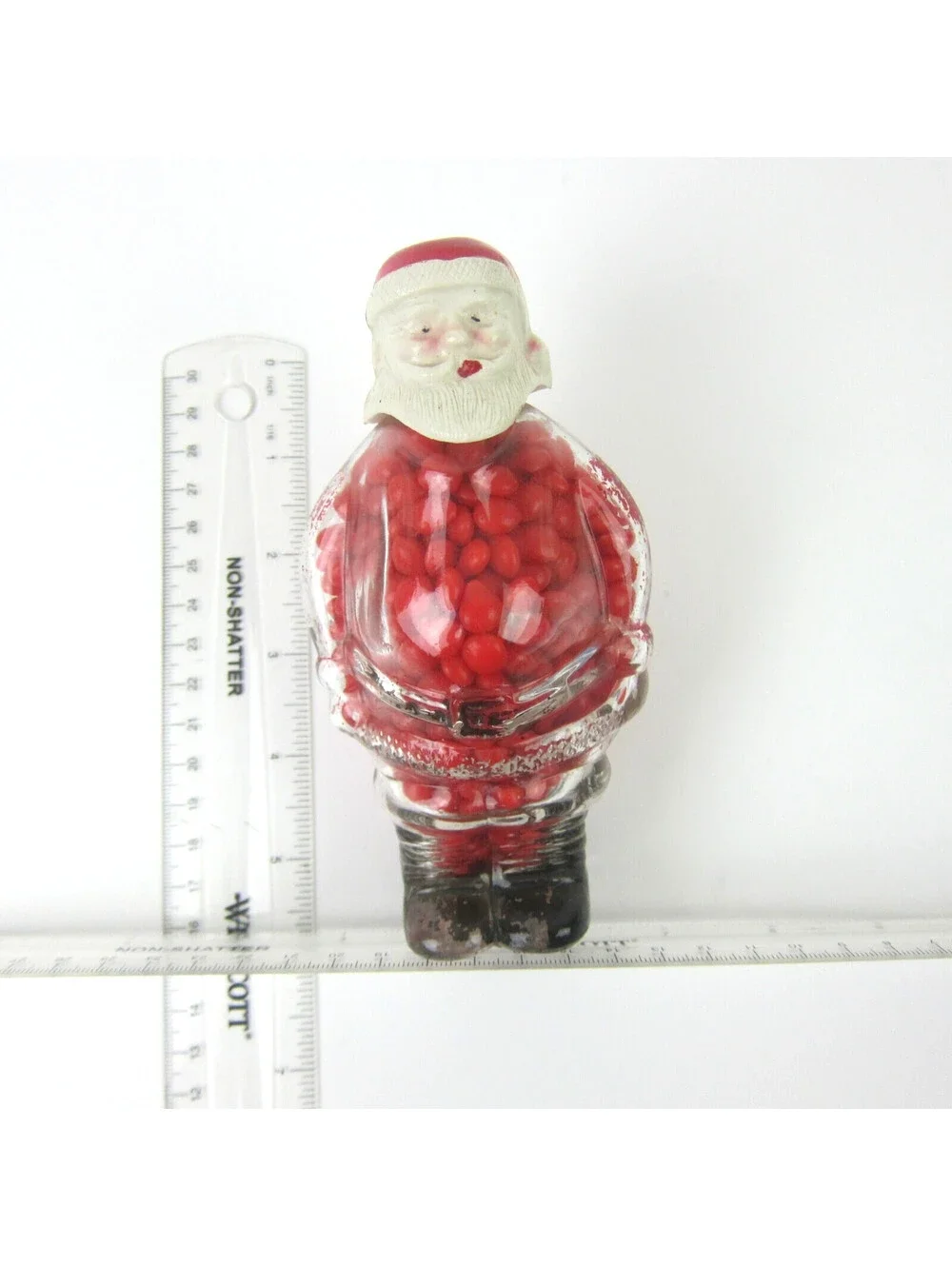 Vintage Christmas Santa Claus Glass Bottle Candy Container JH Millstein 1940-50s